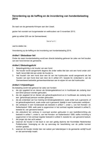 Verordening hondenbelasting - Gemeente Krimpen aan den IJssel