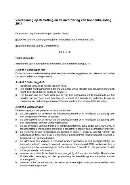 Verordening hondenbelasting - Gemeente Krimpen aan den IJssel