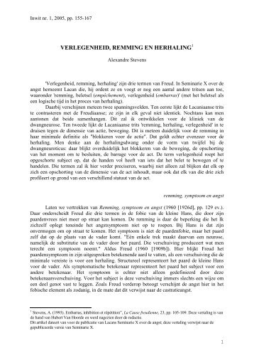 verlegenheid, remming en herhaling - Psychoanalyse Lacan - Freud