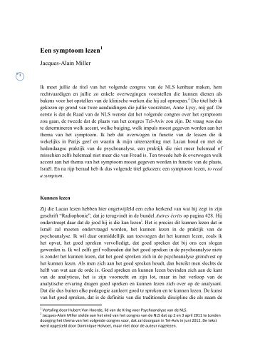 Een symptoom lezen - Psychoanalyse Lacan - Freud