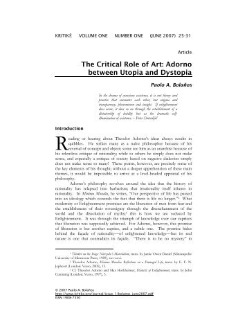The Critical Role of Art: Adorno between Utopia and Dystopia
