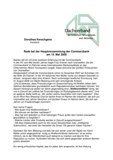 Rede Dorothea Kerschgens - Dachverband der kritischen ...