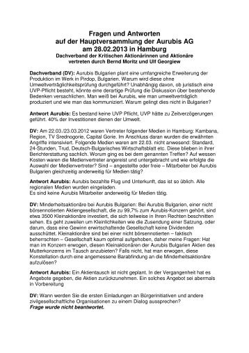 Fragen und Antworten Aurubis HV 2013 - Dachverband der ...