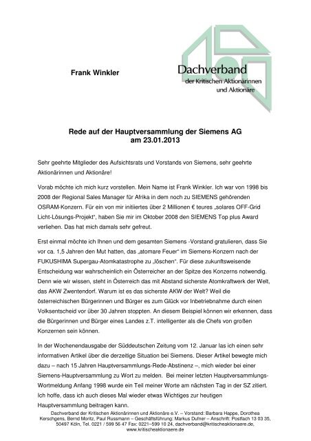 Rede Frank Winkler Siemens HV 2013 - Dachverband der kritischen ...