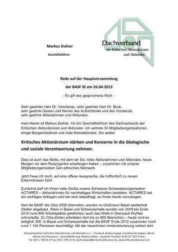Rede Markus Dufner - Dachverband der kritischen AktionÃ¤rinnen ...