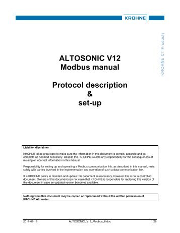 ALTOSONIC V12 Modbus manual Protocol description & set-up