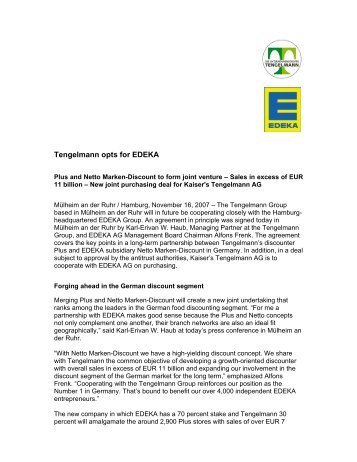November 2007 - Alegro Capital Advises Tengelmann on Merger