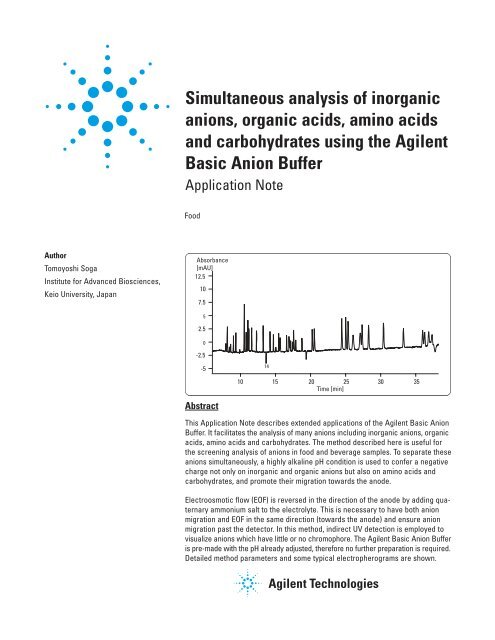 Simultaneous analysis of inorganic anions, organic acids, amino ...