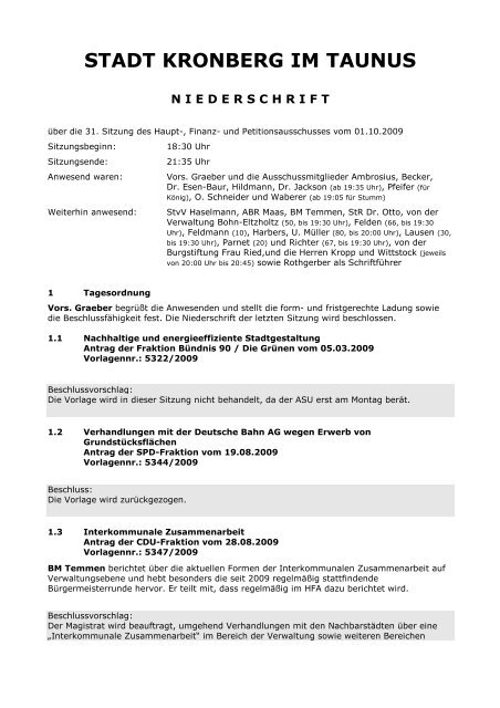 31. Sitzung vom 01.10.2009 - Stadt Kronberg im Taunus