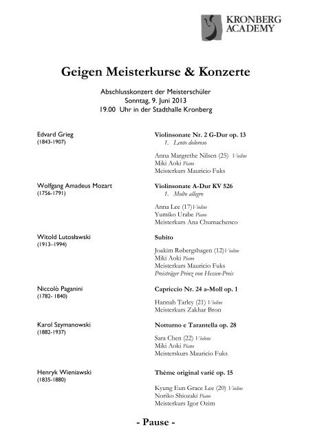 Das Programm des Abschlusskonzerts - Kronberg Academy