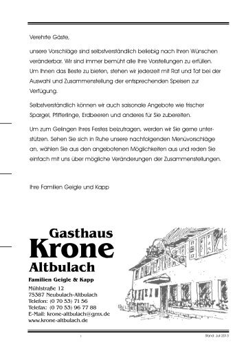 MenÃ¼vorschlÃ¤ge - Krone-Altbulach