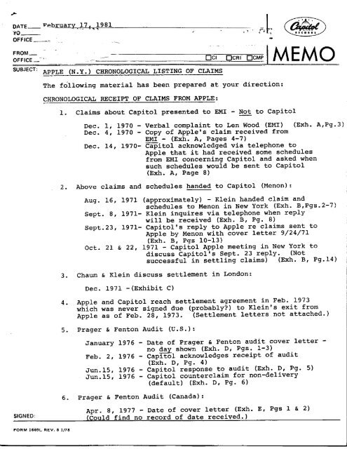 February 17, 1981 â Chronological Listing of ... - David Kronemyer