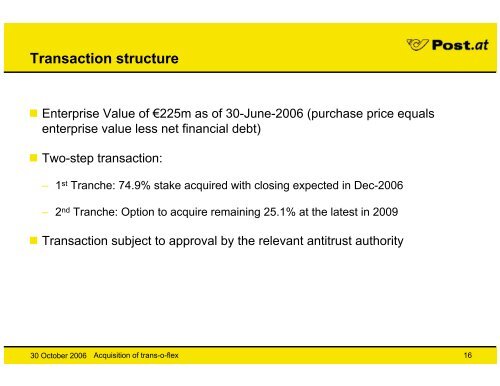 Acquisition of trans-o-flex