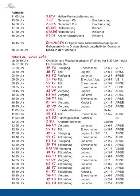 Kronshof-Special 2013: Zeitplan - IPZV