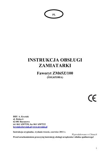 instrukcja obsÅugi zamiatarki FAWORYT ZM65Z 2011.pdf - Krysiak
