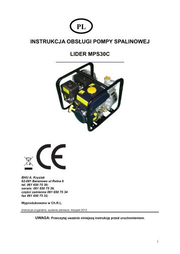 instrukcja obsÅugi pompy spalinowej do czystej wody Lider ... - Krysiak