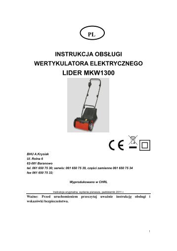 instrukcja obsÅugi wertykulatora elektr Lider MKW1300 ... - Krysiak