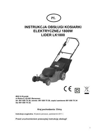 instrukcja obsÅugi kosiarki elektrycznej Lider LK1800 2012 ... - Krysiak