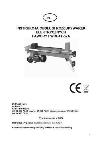 instrukcja obsÅugi rozÅupywarki elektr Faworyt WRH4T-52A ... - Krysiak