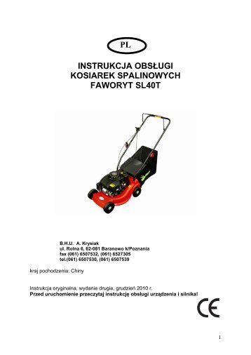 instrukcja obsÅugi kosiarki sp Faworyt SL40T 2011.pdf - Krysiak