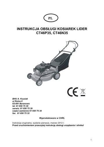 instrukcja obsÅugi kosiarek spalinowych Lider CT46P35 ... - Krysiak