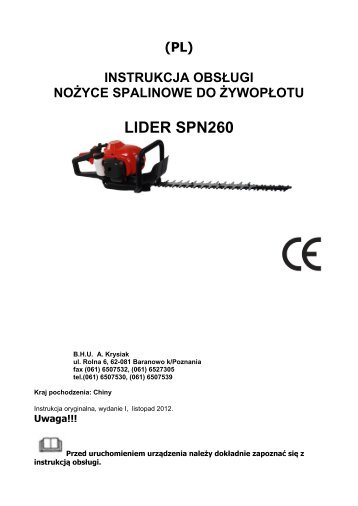 instrukcja obsÅugi noÅ¼yce spalinowe Lider SPN260 2013.pdf - Krysiak