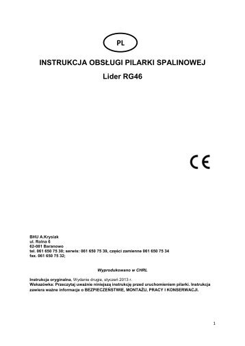 instrukcja obsÅugi pilarki spalinowej Lider RG46.pdf - Krysiak