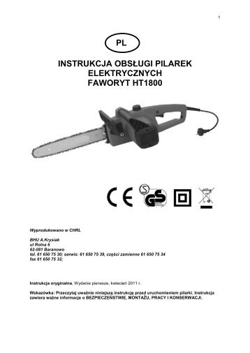 instrukcja obsÅugi pilarki elektrycznej Faworyt HT1800.pdf - Krysiak