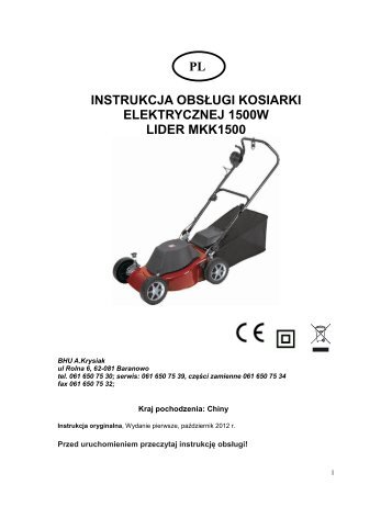 instrukcja obsÅugi kosiarki elektrycznej LIDER MKK1500.pdf - Krysiak