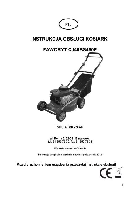 instrukcja obsÅugi kosiarki faworyt cj40bs450p pl - Krysiak