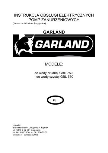 Instrukcja obsÅugi pomp Garland GBS750 GBL 550 ... - Krysiak
