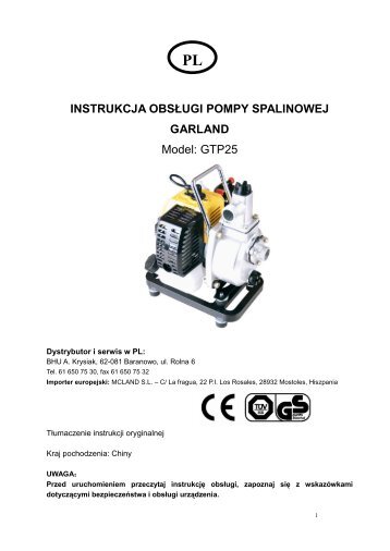 instrukcja obsÅugi pompy spalinowej Garland GTP25 2011 ... - Krysiak