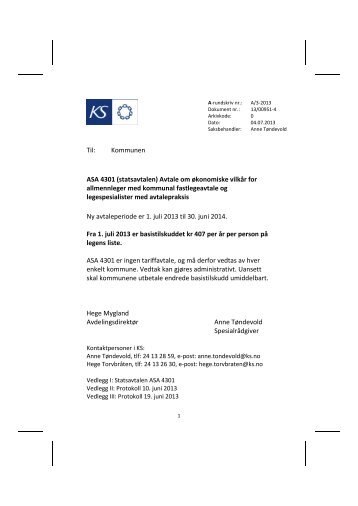 Til: Kommunen ASA 4301 (statsavtalen) Avtale om Ã¸konomiske ... - KS