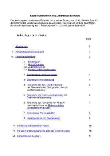 SportfÃ¶rderrichtlinie des Landkreises Eichsfeld Der ... - KSB Eichsfeld