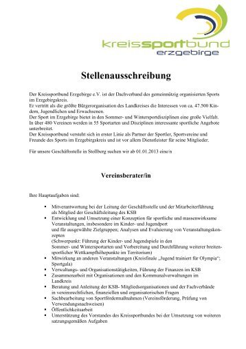 Stellenausschreibung - Kreissportbund Erzgebirge