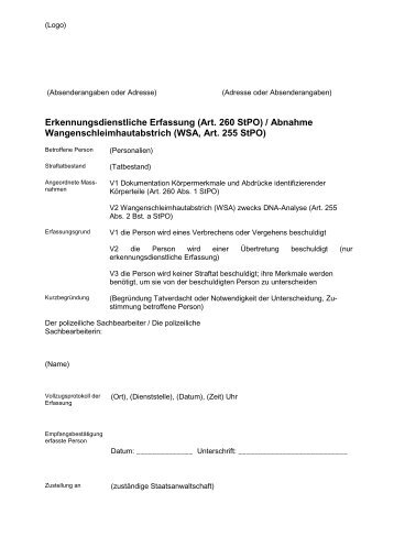 Erkennungsdienstliche Erfassung (Art. 260 StPO) / Abnahme ... - KSBS