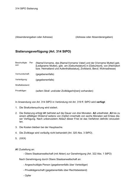 SistierungsverfÃ¼gung (Art. 314 StPO) - KSBS