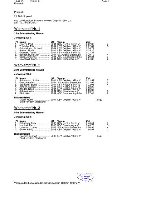 Protokoll - KSC-Schwimmen