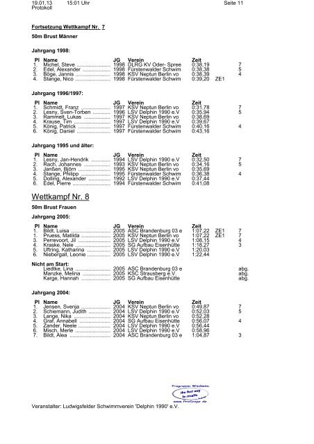 Protokoll - KSC-Schwimmen