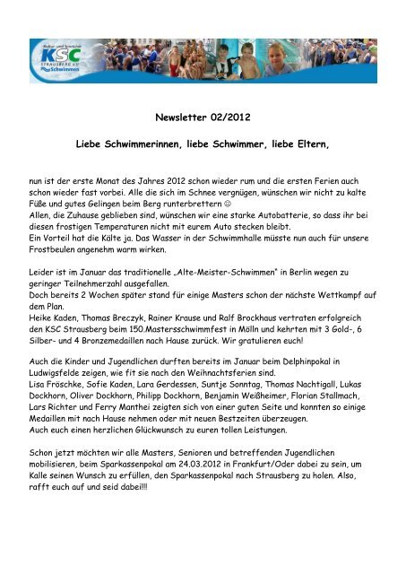 Newsletter 02/2012 - KSC-Schwimmen