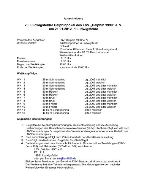 20. Ludwigsfelder Delphinpokal des LSV ... - KSC-Schwimmen