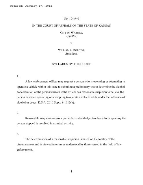 Kansas Court Of Appeals A City Of Wichita V Molitor