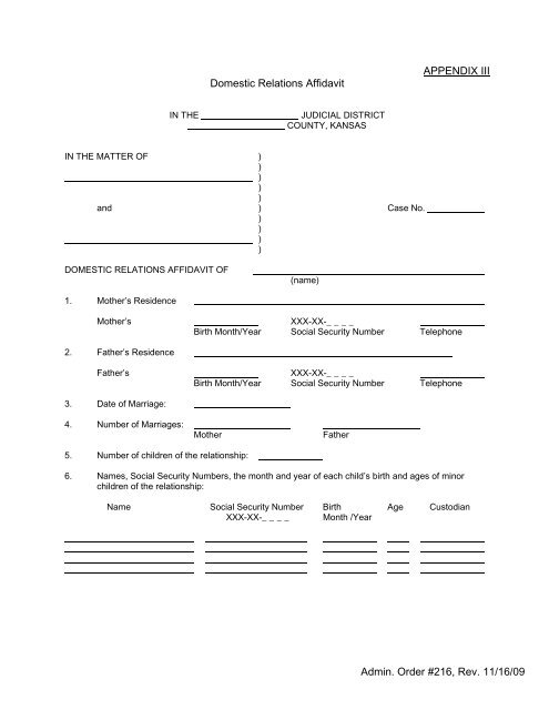 APPENDIX III Domestic Relations Affidavit - Kansas Judicial Branch