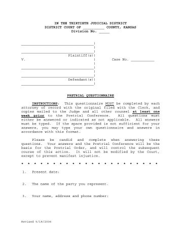Pretrial Questionnaire - Kansas Judicial Branch