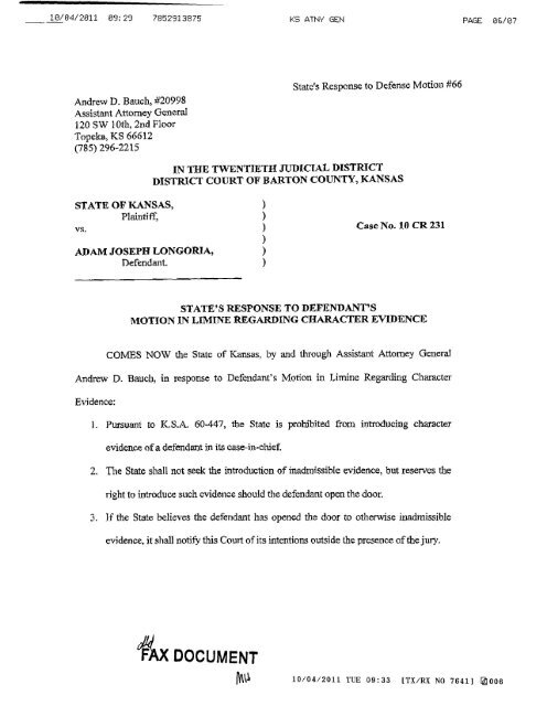 State&rsquo;s Response to Defendant&rsquo;s Motion in Limine Regarding 