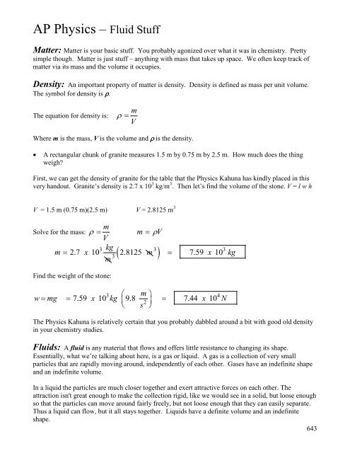 Ap Physics A Fluid Stuff