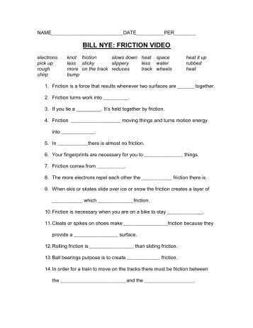 Worksheets Bill Nye Gravity Worksheet bill nye motion and friction worksheet intrepidpath the science guy simple machines answers