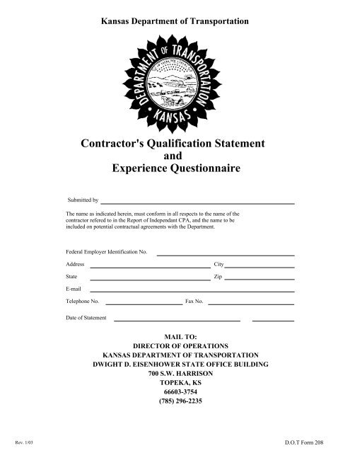 Contractor's Qualification Statement and Experience Questionnaire