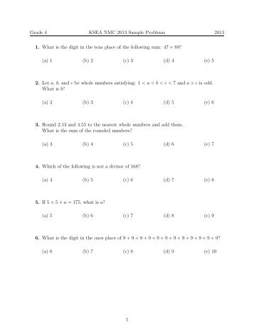 Download Math Test Sample: 4th Grade