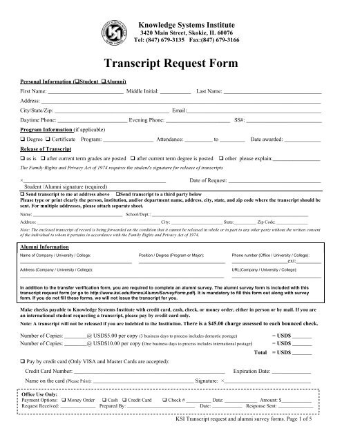 Transcript Request Form - Knowledge Systems Institute